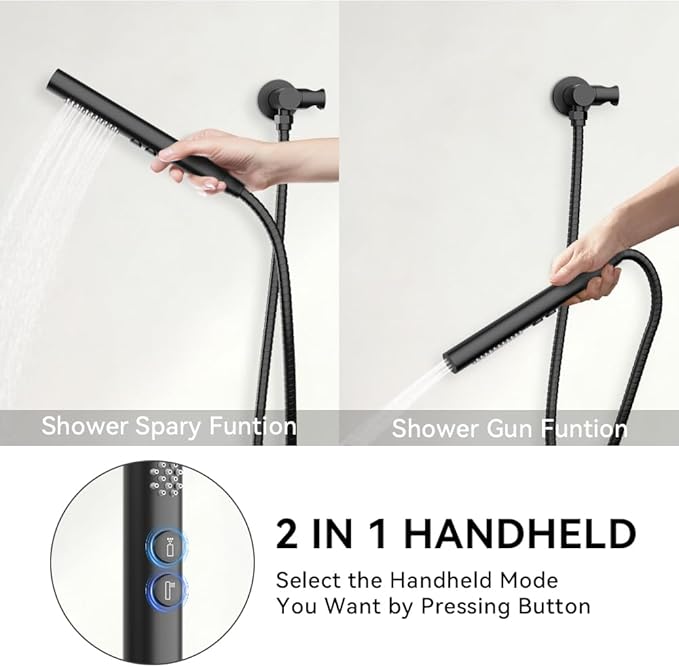 Shower Systems Shower Faucet Sets STARBATH 3 Way 12+6" Round Dual Rainfall Shower Head with Handheld Spray Combo, Ceiling Mounted Rain Shower Valve with 5 Diverter and Trim Kit Complete, Matte Black