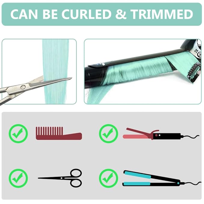 Colored Hair Extensions 14 PCS, 22 In Mint Green Clip in Hair Extensions St Patricks Day Party Highlights, Light Teal Synthetic Hairpieces for Girls Women Kids Cosplay Gift(Light Green)