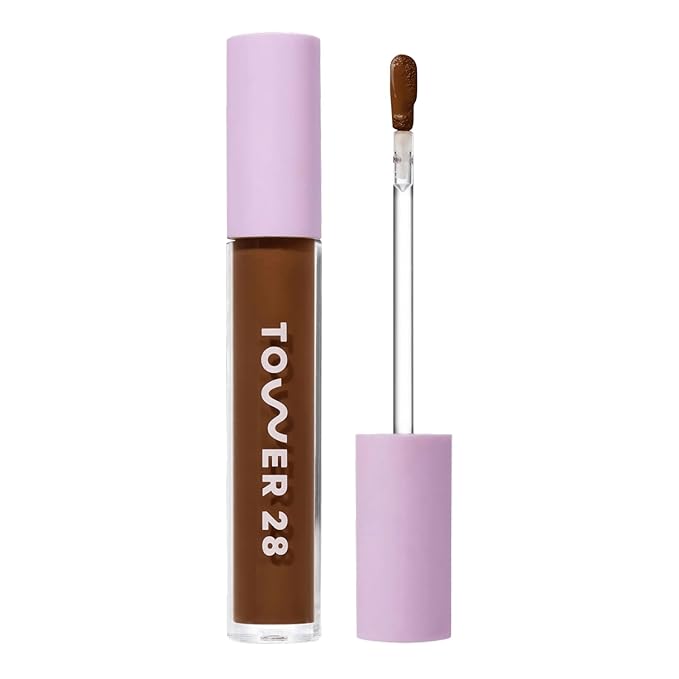 Tower 28 Swipe Serum Concealer - Hydrating Medium-Full Coverage Concealer + Under Eye Brightener - Skin Care Infused Makeup with Hyaluronic Acid + Soothing Centella - 19 Rich/Golden (0.22 oz)