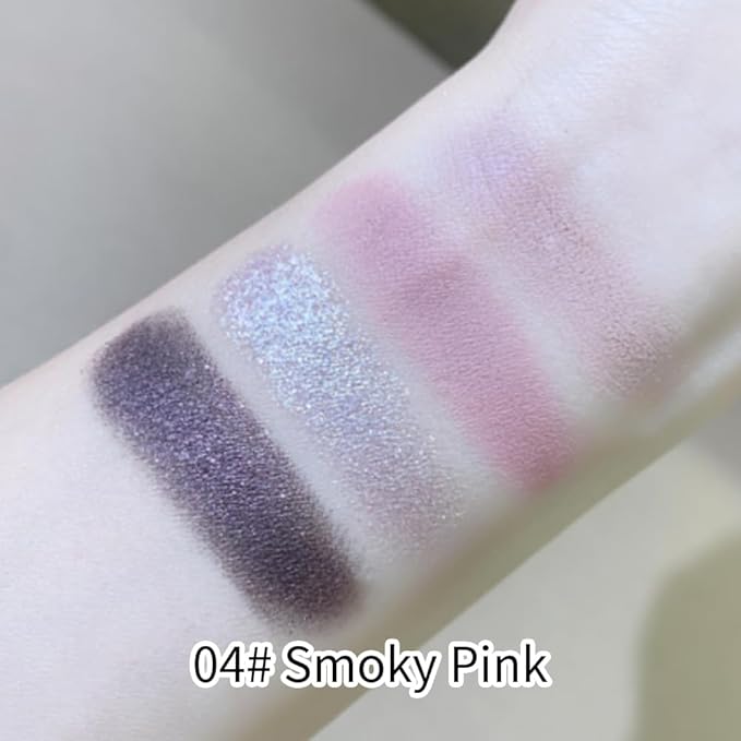 4 Colors Neutral Nude Matte & Shimmer Eyeshadow Palette, Pink Rose Plum Brown Neutral-Warm Mattes Glitter Eye shadow Contour Makeup Palette for Mature Women, Blue Green Eyes, Daily Natural Makeup.