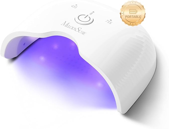 MelodySusie Small Cordless UV Nail Lamp, P-ART06G Rechargeable Portable LED UV Light with Smart Sensor, 4-Finger Curing for All Soft Gels, Especially Half-Cured Gel, Base Coat & Top Coat, White