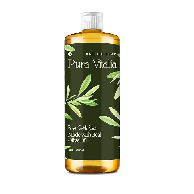 Pura Vitalia Unscented Organic Castile Soap | Body Wash & Cleanser for Face & Hands | Biodegradable, Eco-Friendly, Palm Oil Free, Vegan & Gentle | Made with 6 Natural Ingredients | 32 oz