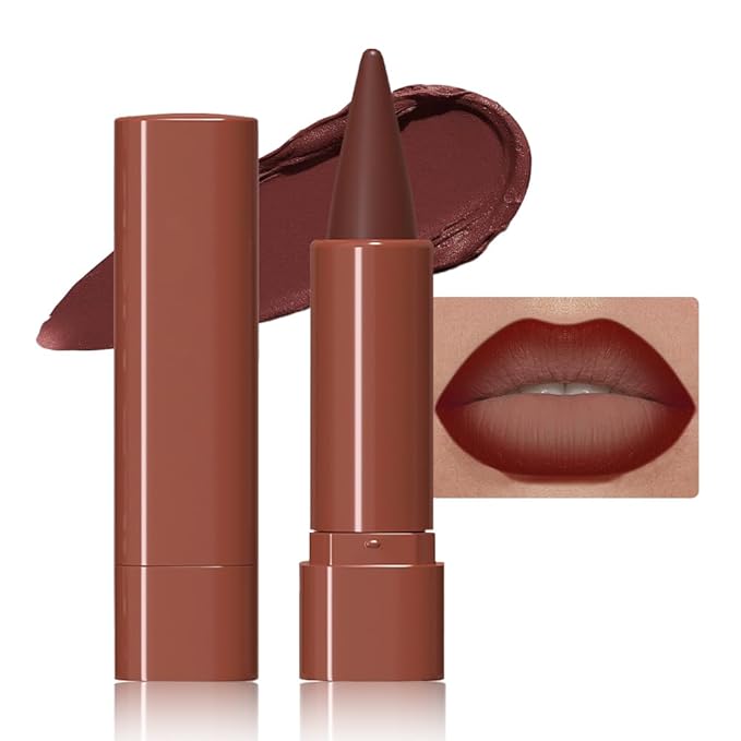 evpct Dark Wine Red Gradient Matte Lipstick Lip Liner Crayon Combo Pencil Set for Women Long Lasting Waterproof, Deep Red Matte Cream Lip Liner and Lipstick Combo Makeup, Flawless Gradual Ombre Effect