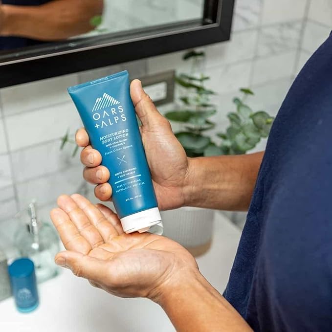 Oars + Alps Body Lotion, Moisturizing Body Lotion with Vitamin E, Shea Butter & Magnesium for All Skin Types, Hydrating, Soothing, Quick Absorbing, Non Greasy, Fresh Ocean Splash, 8oz