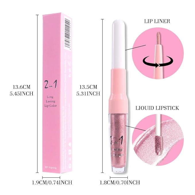 evpct Light Pink Metallic Glitter Lip Liner and Lipstick Combo Lip Gloss Stain Set Makeup for Women Long Lasting Waterproof 24, Light Voilet Frosted Metallic Shimmer Glossy Iridescent Liquid Lipstick