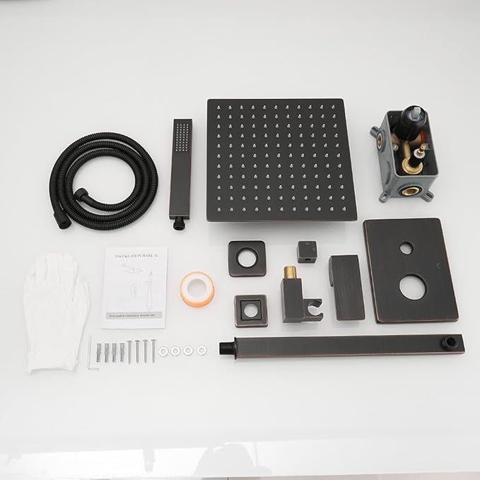 annazom Oil Rubbed Bronze rain Shower Faucet Set Shower System 10 Inches Square Shower Head with Handheld, Waterfall Showerhead, All Metal Shower Faucet Trim Repair Kits (Contain Shower Valve)