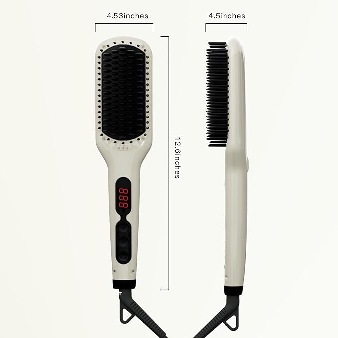 MEGAWISE Pro Ceramic Ionic Hair Straightener Brush, Universal Dual Voltage, Rotatable Power Cord, MCH Fast 20s Heating Tech, Anti-Scald, Auto-Off Safety, Home Salon (Pearl White)