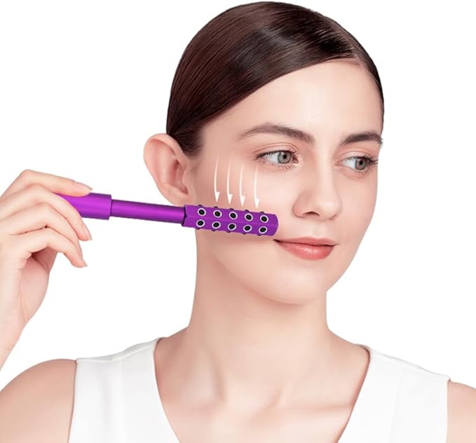 Betypura 30-Stone Facial Roller - Cooling Face & Neck Massager Tool for Skin Rejuvenation | 360° Contouring with Germanium Stones & Aircraft Aluminum | Portable 7.6" Beauty Roller - Purple