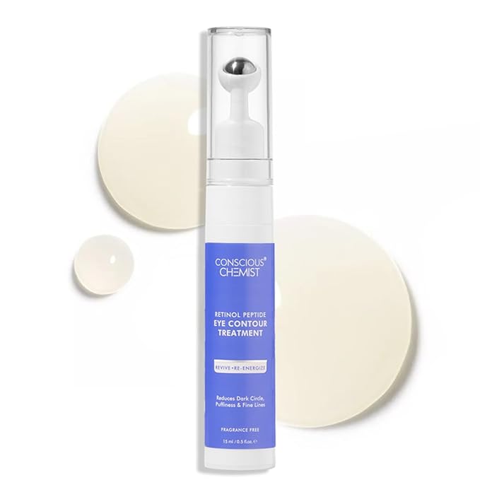 Conscious Chemist® Retinol Peptide Eye Cream with Roller | Under Eye Roll-On for Dark Circles, Puffiness & Fine Lines | Eye Cream for Men & Women | 15ml