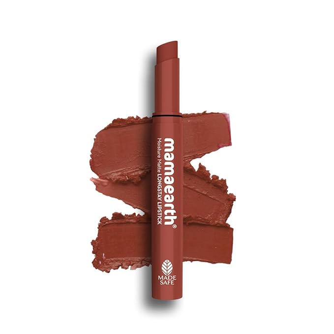 MAMAEARTH Moisture Matte Lipstick (Peach Nude) | Infused with Vitamin E | 12-Hour Long Stay & 8-Hour Moisture Lock | Cruelty-Free & Smudge-Proof | 0.07 Oz/2g