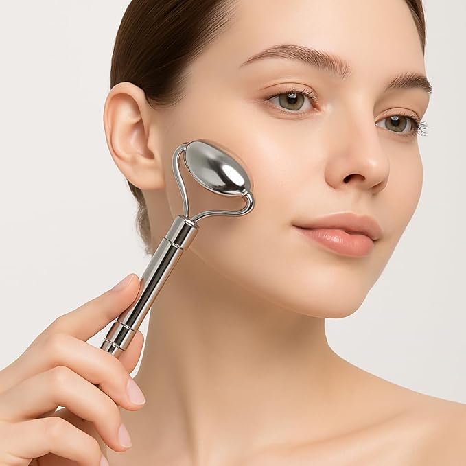 Stainless Steel Gua Sha and Face Roller Set Facial Massager Tools, Lymphatic Drainage Massager Metal Gua Sha Skin Self Care Gifts for Women
