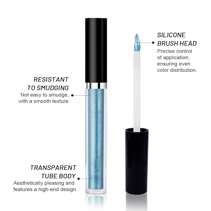SUAKE Liquid Sparkling Glitter Eyeshadow Stick Pack - High Pigment Shimmer Metallic Eye Shadow, Long-Lasting, White Blue Black Gold Purple Bold Colors,Quicking-Dry (8#-Blue, Pack of 1)