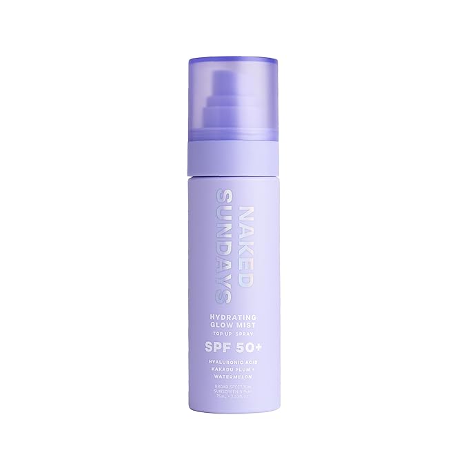 Naked Sundays SPF 50 Hydrating Glow Face Mist – Daily Sunscreen Spray & Makeup Setting Spray with Hyaluronic Acid, Lightweight, Non-Greasy & Hydrating (75ml)