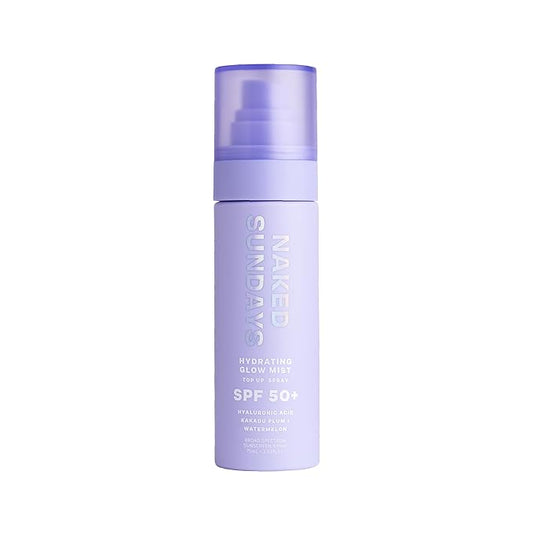 Naked Sundays SPF 50 Hydrating Glow Face Mist – Daily Sunscreen Spray & Makeup Setting Spray with Hyaluronic Acid, Lightweight, Non-Greasy & Hydrating (75ml)