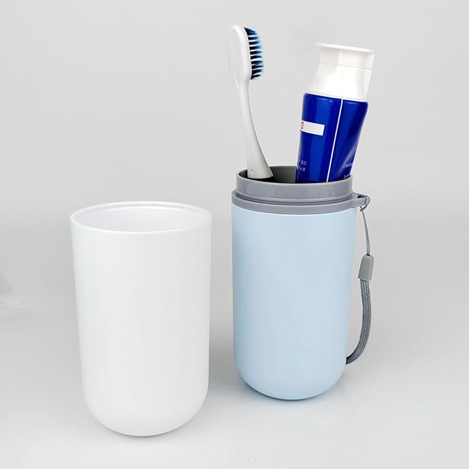 Travel Toothbrush Holder,Portable Toothbrush Holders for Couples,Multifuction Toothbrushes Toothpaste Set for Traveling, Camping, Business Trip and School (1, Blue/White)