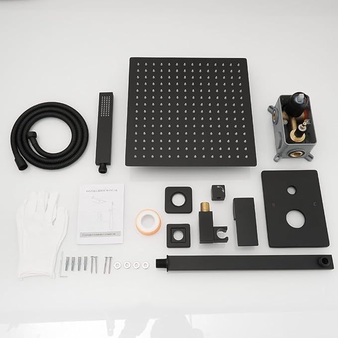 annazom Rainfall Shower System Matte Black Shower Faucet Set with High Pressure 12inch Shower Head Hand Held Square Shower Head Bathroom Luxury Rain Mixer Shower Complete Combo Set Wall Mounted