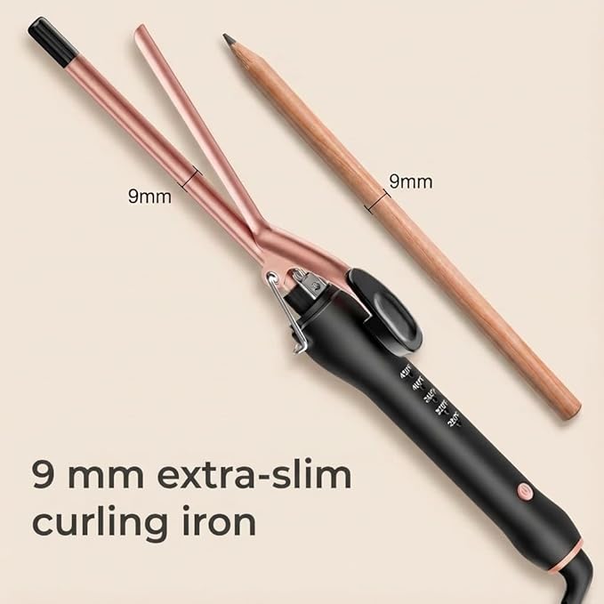 3/8 Inch Small Curling Iron Wand for Short & Long Hair, Ceramic Small Barrel Curling Iron 9mm Thin Curling Wand for Tight Curls with 5 Adjustable Temperature, Heat Resistant Glove Included