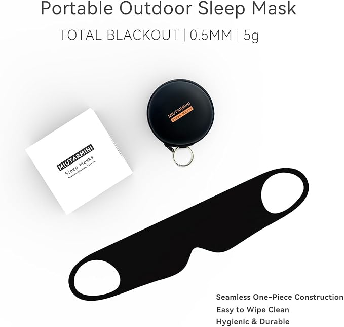 MIUTARMINI Ultra-Thin Sleep Mask for Travel & Outdoor, 0.3mm & 5g, Breathable Total Blackout Eye Mask, 99.7% Sun Blockout with Portable Leather-Feel Pouch for Beach, Camping, Flights & Office Nap