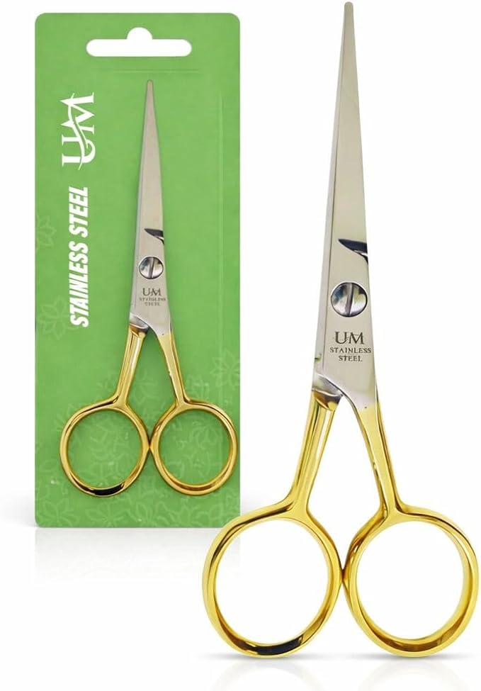UM Supplies Hair Scissors | Premium Shears For Hair Cutting | Professional Barber Scissors with smooth Razor I Haircut Scissors For SalonIWomen Mens|kidsIPets (Silver) (SILVER-GOLD 4.5)