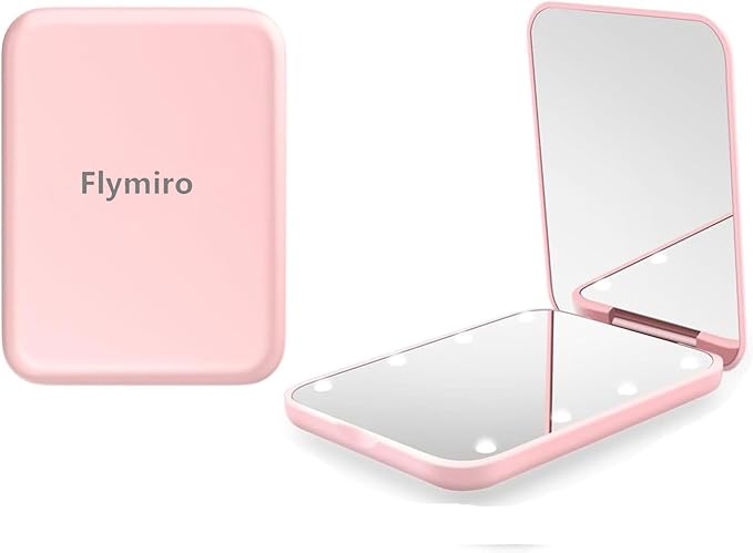 Flymiro Compact Mirror, 1x/3x Magnification Mini Mirror for Purse, Pocket, Handheld, Stocking Stuffers, Travel Makeup, 2-Sided Foldable, Small Mirror with Led Lights