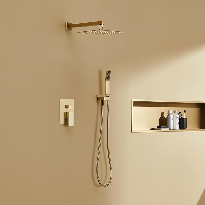Artiqua Shower System 10 Inches Rain Shower Combo Set Brushed Gold Wall Mount Faucet Bathroom Faucets with Rainfall Shower Head and Hand Shower