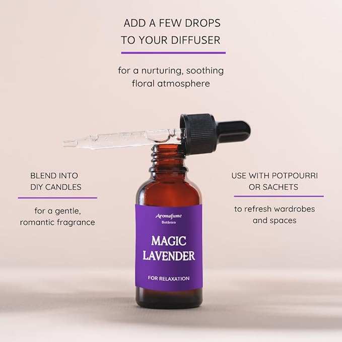 Magic Lavender Essential Oil Diffuser Blend by Aromafume | 1 x 30ml / 1 fl oz | Herbal & Fresh Scent for Relaxation & Meditation Bliss | Calming Aromatherapy Oil | Vegan & Cruelty-Free