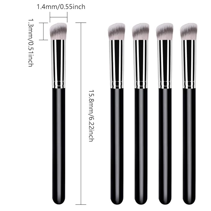 QIDSTERS 5Pcs Concealer Brush Set, Dense Mini Angled Kabuki Brush for Blending Under Eye Concealer, Detailed Nose Contour Setting Powder, Foundation & Eyeshadow, Cruelty-Free, 270