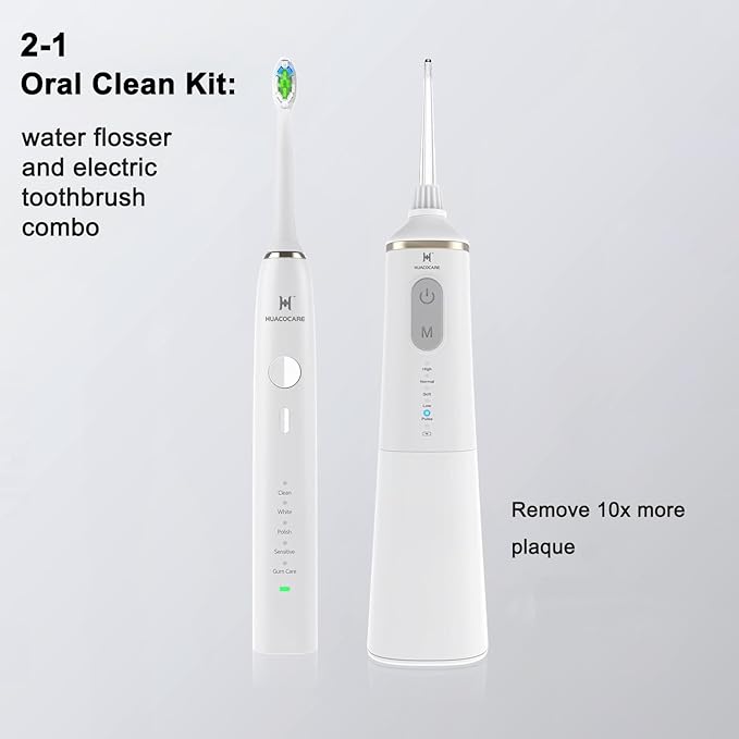 Upgraded Pro Dental Care Kit: 5-Mode Water Flosser & 50,000 VPM Sonic Electric Toothbrush | Premium Oral Clean Set with Enhanced Cleaning Modes, Larger Tank & Refined Design for Advanced Gum Health