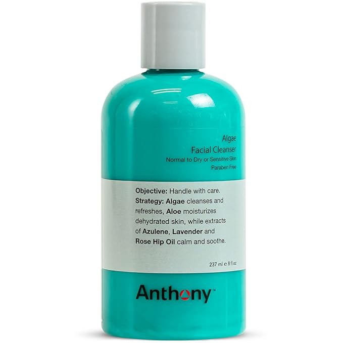 Anthony Algae Facial Cleanser, 8 Fl Oz. Contains Algae, Aloe Vera, Azulene, Lavender and Rose Hip Oil, Cleanses and Refreshes, Moisturizes and Hydrates, Calms and Soothes Your Skin.