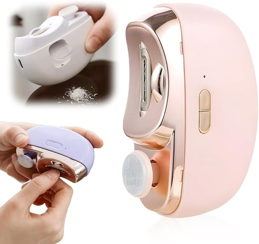 Electric Nail Clipper & Trimmer 3 in 1, Automatic Rechargeable Toenail Clippers with LED Light & Storage, Safe Nail Care for Thick Toenails, Seniors and Adults (Pink)