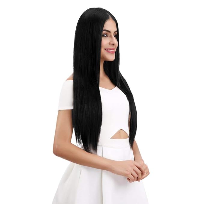 REECHO 16" Straight Short 4 PCS Set Thick Clip in on Hair Extensions Natural Black