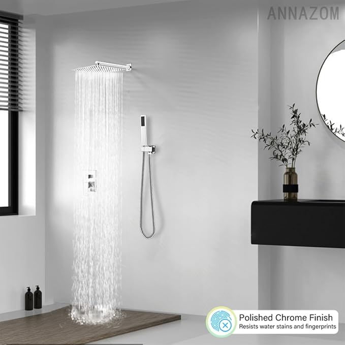 annazom Rain Shower System Set with 10 Inch Large Shower Head High Pressure 2 Function Recessed Shower Valve Mixer Chrome Surface for Bathroom Remodel, Chrome
