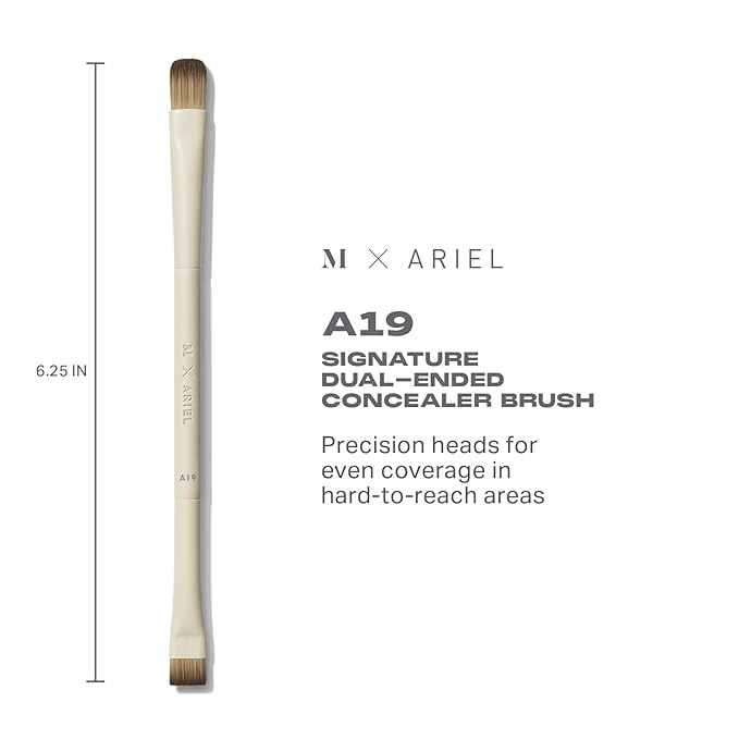 Morphe x Ariel Complexion Essentials Duo - A24 Signature Foundation & A19 Dual-Ended Concealer Brushes - Provides Seamless Application & Flawless Blend for Base Perfection (2 Piece Set)