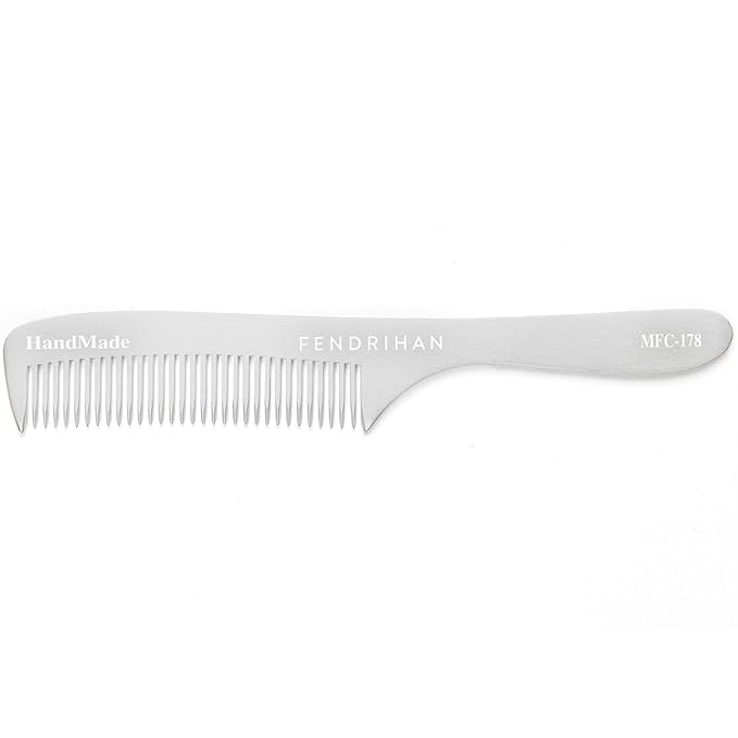 Fendrihan Sturdy Metal Fine Tooth Barber Grooming Comb with Handle (6.8 Inches)