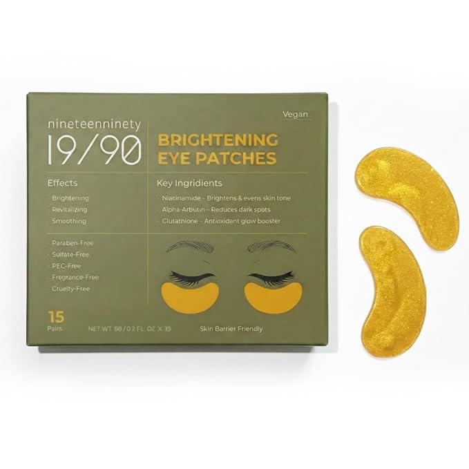 19/90 Under Eye Patches for Dark Circles & Puffiness – Hydrogel Eye Masks with Caffeine, Niacinamide & Collagen – Helps Reduce the Look of Bags & Fine Lines, Gold, (15 Pairs)