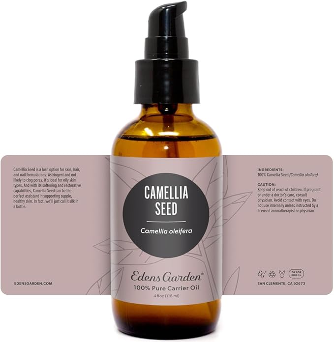 Edens Garden Camellia Seed Carrier Oil- 100% Pure Premium Cold Pressed & Hexane Free, Natural Moisturizer for Face, Skin, Hair, Scalp & Nail Care, Diluting Essential Oils & Massage 118 ml (4 fl oz)