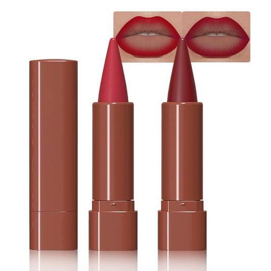 BINGBRUSH 2-in-1 Gradient Lip Liner & Lipstick Combo,2Pcs Matte Longwear Waterproof Lip Pencil with Cone Tip,Smudge Proof Crayon for Flawless Ombre Contour,Women's Long Lasting Makeup Set(06#&07)