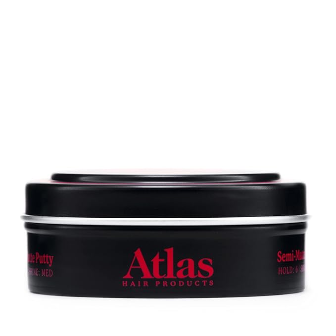 Atlas Pomade for Men, Semi-Matte, All day hold, Volumizing Hair Styling Product, Medium Hold, Low Shine Clay and Pomade Hybrid, For All Hair Types, Water Soluble, Hair Paste, 2.4oz, Pack of 1