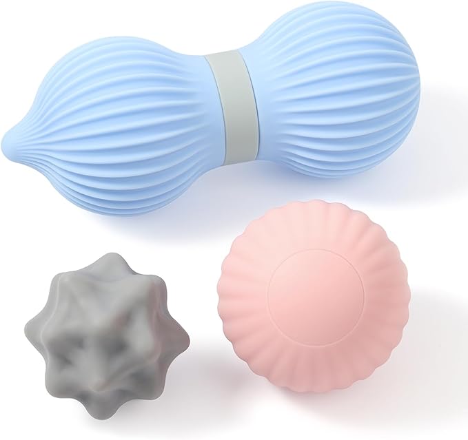 Silicone 3-Piece Massage Ball Set - Peanut, Textured and Spiky Lacrosse Balls to Relieve Tension,Muscle Knots & Plantar Fasciitis with Deep Tissue Release for Foot,Back,Hip,Arm & Legs