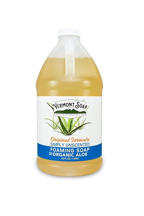 VERMONT SOAP Organic Unscented Foaming Hand Soap - Natural Moisturizing Soap for Dry Skin - Fragrance Free Liquid Bathroom Hand Soap - Simply Unscented - 64 oz