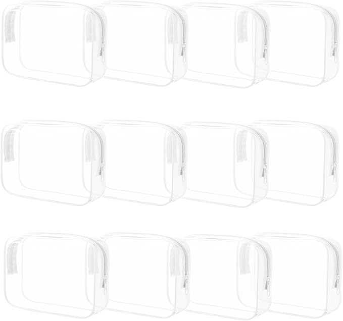 Eilyliafe 12 Pieces Clear Cosmetic Bag, PVC Waterproof Makeup Bags with Zipper, TSA Approved Toiletry Bag for Travel, Transparent Pouches Organizer Storage for Men and Women (White, Small)
