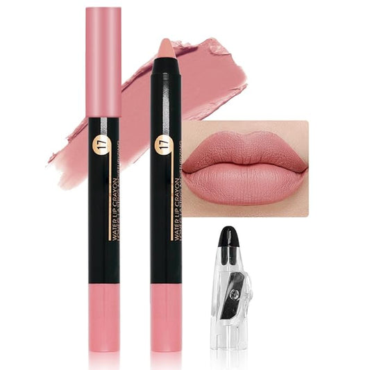 JUAAZIN Nude Pink Matte Lip Liner Crayon with Sharpener - Waterproof Smudgeproof Long-Wear Lip Pencil, Creamy Pigmented Lip Crayon for Women, 12HR Stay Silky Velvet Lip Liner 17#