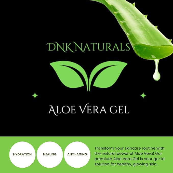 DNK Naturals Aloe Vera Gel made from fresh 100% Pure Aloe - Sunburn Relief - Calms Irritated Skin - Hydrates - With Niacinamide - For Face, Body, and Hair - Vegan, No Fragrance - 200ml