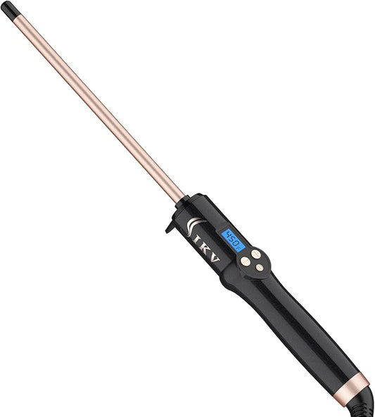3/8 Inch Small Wand Curling Iron,Long Barrel Hair Curling Wand for Short&Long Hair, Ceramic Thin Curling Iron for Spiral Curls, Dual Voltage|Adjustable Temp