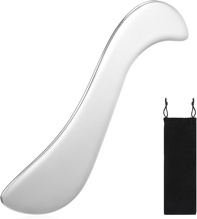 Stainless Steel Gua Sha Tools for Whole Body Muscle Scraper Tools Heavy-Duty Metal Scraping Tool for Pain Relief Deep Tissue Soft Tissue Fascia Massage Tool with Storage Bag, Silver