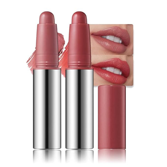 JUAAZIN 2Pcs Matte Lipstick Crayon - High Pigment Creamy Formula, Waterproof Long Lasting, Smooth Glide Application, Non-Sticklipstick, Ultra Thin Lightweight, Velvet Matte Lip Feel for Women 01#+03#