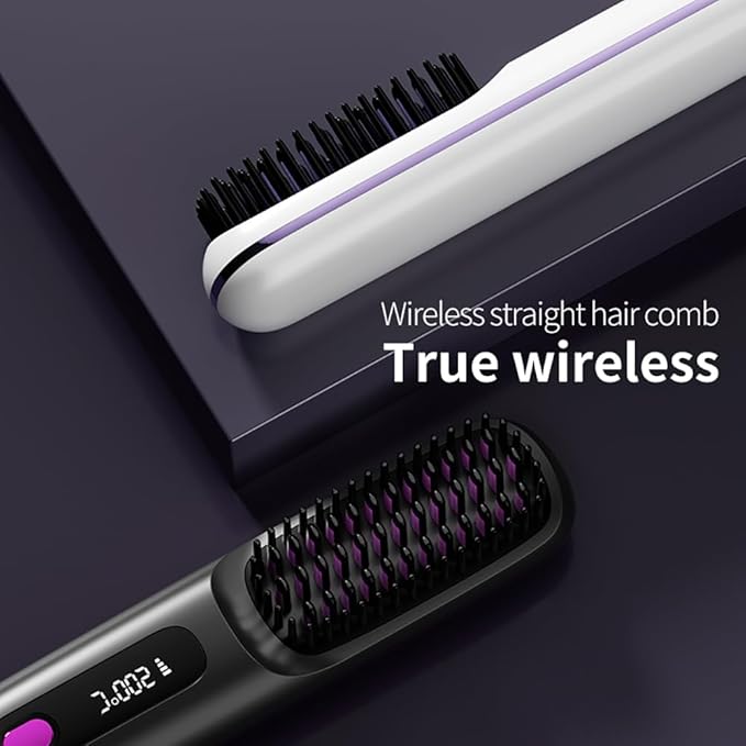 Cordless Hair Straightener Brush 3-in-1: Straightener, Curler & Smoother | Go Brush Pro 2026 with Ionic Anti-Static Technology | 3 Adjustable Heat Settings, USB Rechargeable, for All Hair Types