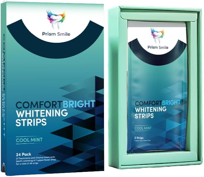 ComfortBright Cool Mint Teeth Whitening Strips, 24 Pack with Bonus Treatments, No-Slip Grip Technology, Professional Whitening Treatment
