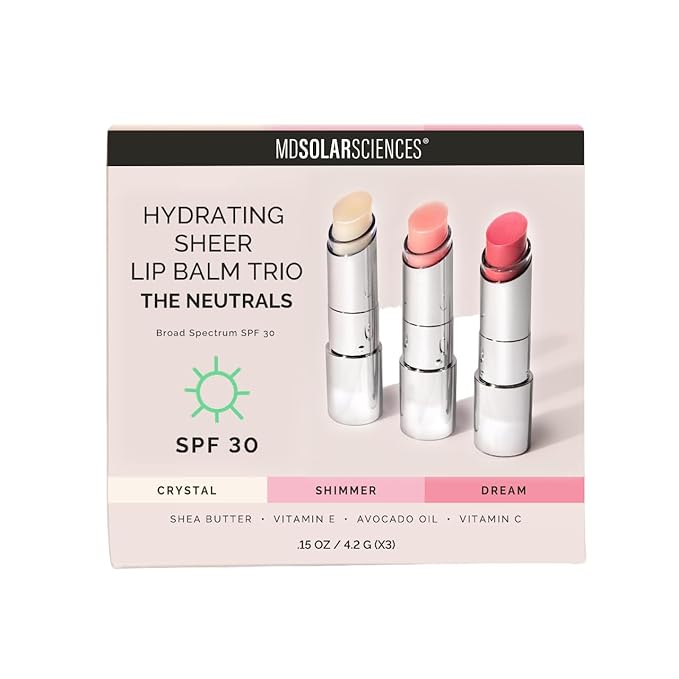 MDSolarSciences Tinted Lip Balm SPF 30, Sheer Hydrating Sunscreen for Lips, Vegan, Gluten Free, Trio - The Neutrals, 0.15 Oz