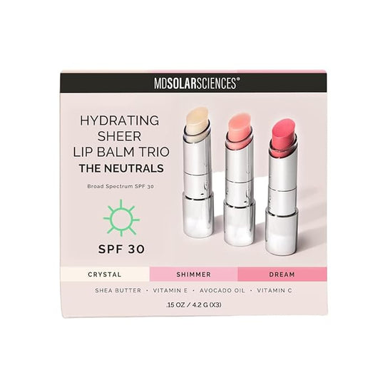 MDSolarSciences Tinted Lip Balm SPF 30, Sheer Hydrating Sunscreen for Lips, Vegan, Gluten Free, Trio - The Neutrals, 0.15 Oz